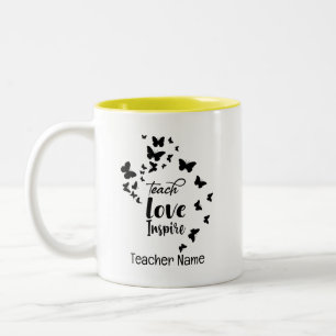 Teach Kärlek Inspire Cute Teacher Två-Tonad Mugg