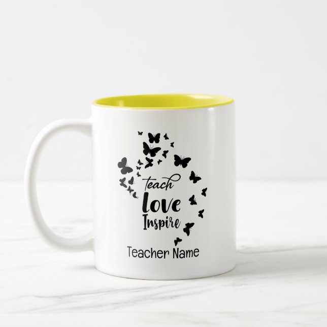 Teach Kärlek Inspire Cute Teacher Två-Tonad Mugg (Vänster)
