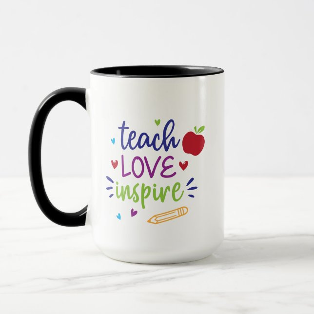 Teach Kärlek Inspire | Inspiring Teacher Gift Mugg (Vänster)