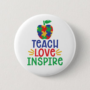 Teach kärlek Inspire Läraräpple för autism Knapp