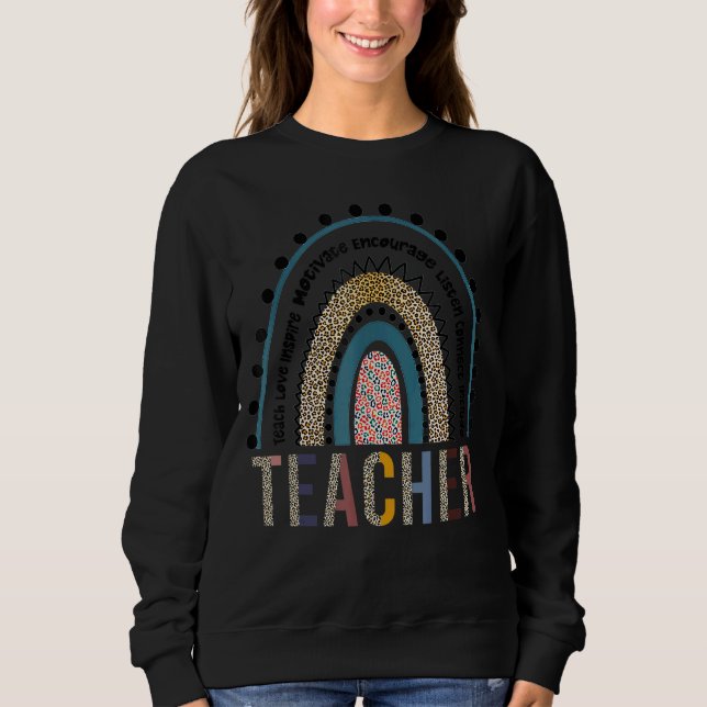 Teach Kärlek Inspire Leopard Boho Rainbow Teach T Shirt (Framsida)