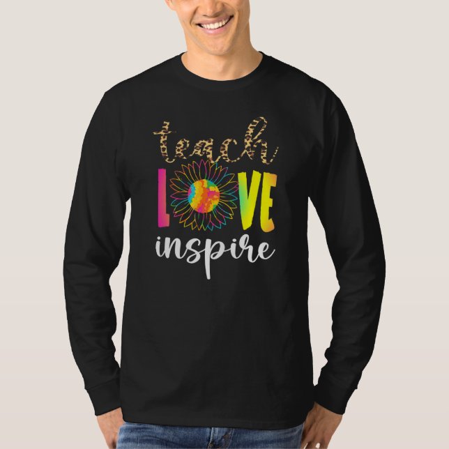 Teach Kärlek Inspire Leopard Tie Dye Solros Schoo T Shirt (Framsida)
