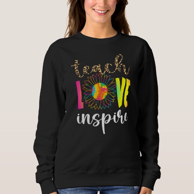 Teach Kärlek Inspire Leopard Tie Dye Solros Schoo T Shirt (Framsida)