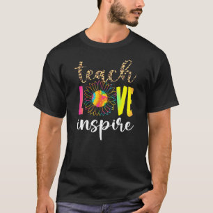 Teach Kärlek Inspire Leopard Tie Dye Solros Schoo T Shirt