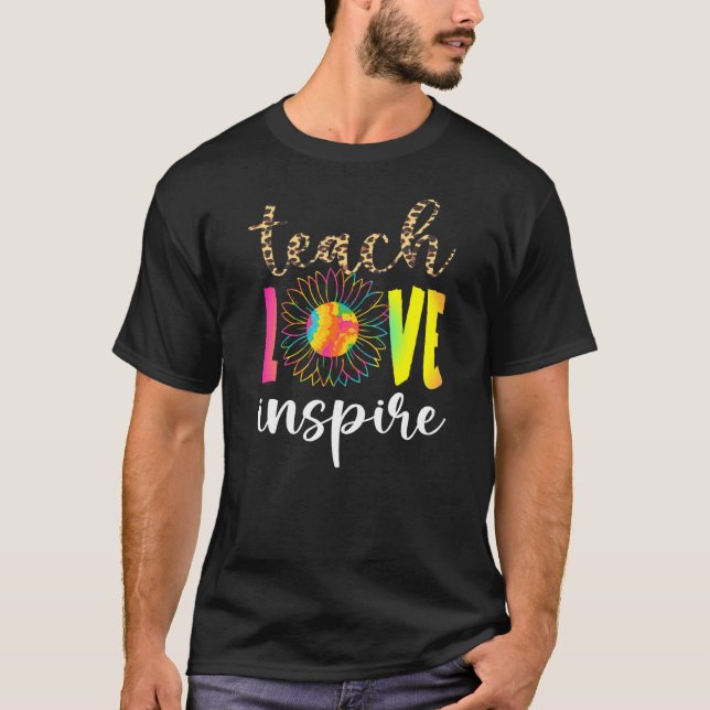Teach Kärlek Inspire Leopard Tie Dye Solros Schoo T Shirt (Framsida)