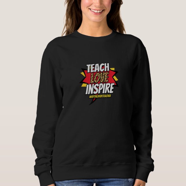 Teach Kärlek Inspire Leopard Valentines day 5:e Gr T Shirt (Framsida)