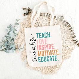 Teach Kärlek Inspire Motivate Educate Lärare Tygkasse