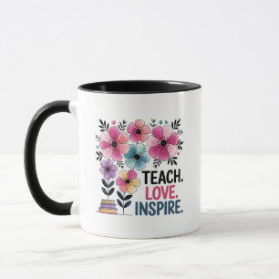 Teach Kärlek Inspire Mugg Blommigt Teacher Coffe