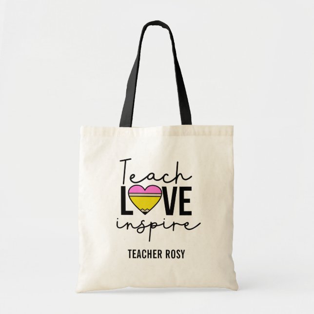 Teach Kärlek Inspire Personlig Teacher Tote bags Tygkasse (Framsidan)