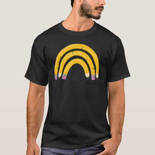 Teach Kärlek Inspire Rainbow Pencil Lärare tillbak T Shirt (Framsida)