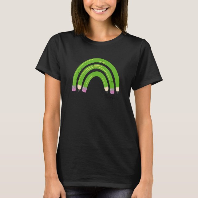Teach Kärlek Inspire Rainbow Pencil Lärare tillbak T Shirt (Framsida)