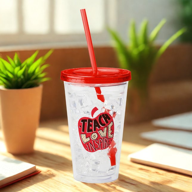 Teach Kärlek Inspire Red Apple Teacher Take Away Mugg (Skapare uppladdad)