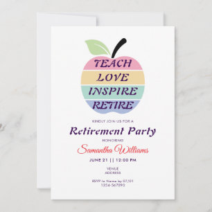 Teach Kärlek Inspire Retire Teacher Pension Party Inbjudningar