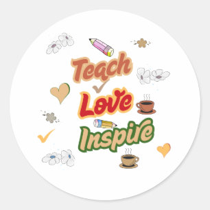 Teach Kärlek Inspire Retro Teacher-citat Runt Klistermärke