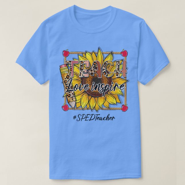 Teach Kärlek Inspire SPED Lärare Boho Leopard Sunf T Shirt (Design framsida)