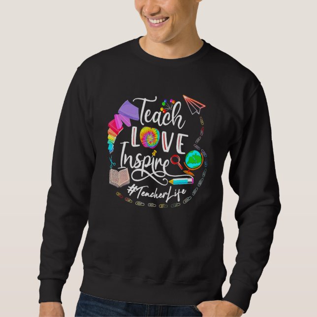 Teach Kärlek Inspire Teacher Life Lång Ärmad Tröja (Framsida)