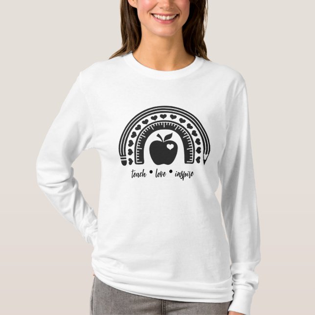 Teach Kärlek Inspire Teacher Rainbow Apple T Shirt (Framsida)