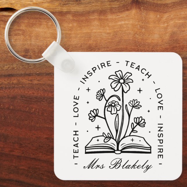 Teach kärlek inspirerar personlig lärare namn nyckelring (Framsida)