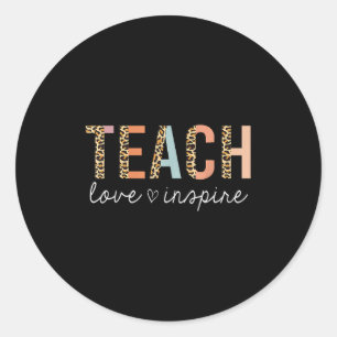 Teach Kärlek Insre Leopard Back to school Cute Tea Runt Klistermärke