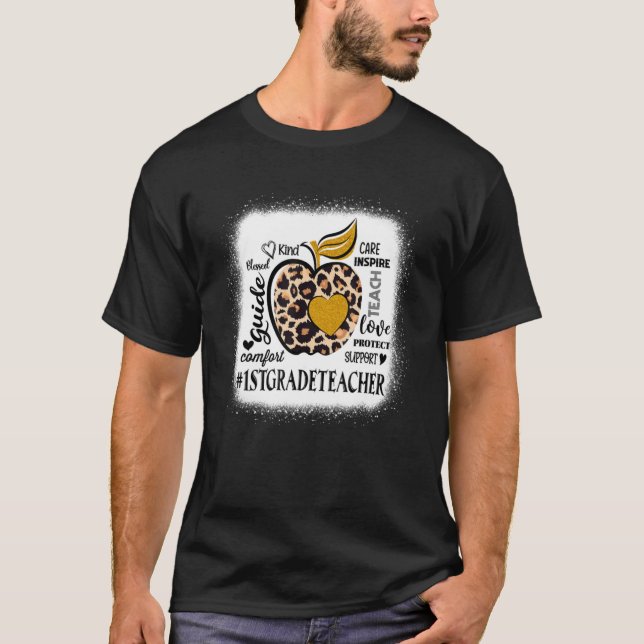 Teach Love Inspire 1st Grade Teacher Leopard Back  T Shirt (Framsida)