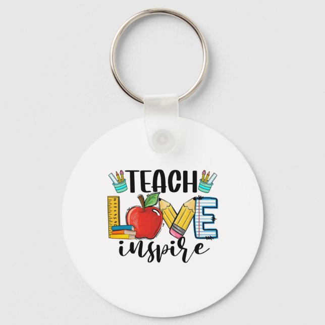 Teach Love Inspire Shirt Funny Ck To School Teache Nyckelring (Framsida)