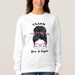 Teach och Inspire Messy Bun Graphic Art T Shirt