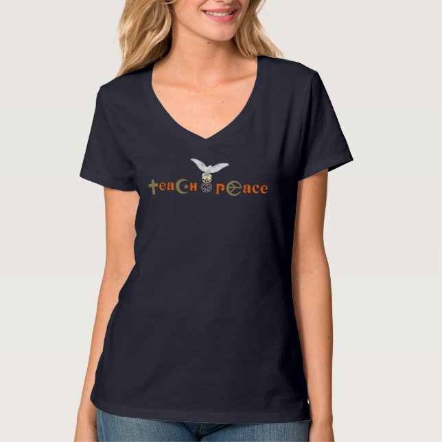 Teach Peace | Kvinnor V-Nacke T Shirt (Framsida)