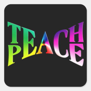 TEACH PEACE Rainbow Graphics on Black Fyrkantigt Klistermärke