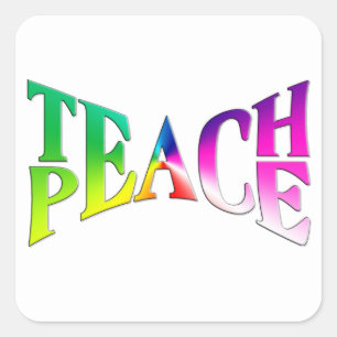 TEACH PEACE Rainbow Graphics on White Fyrkantigt Klistermärke