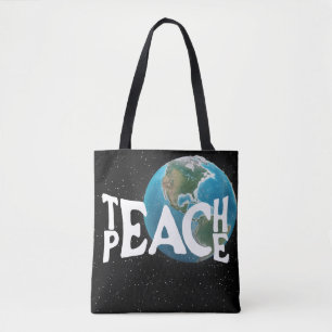 "Teach Peace" text och planetjord Tygkasse
