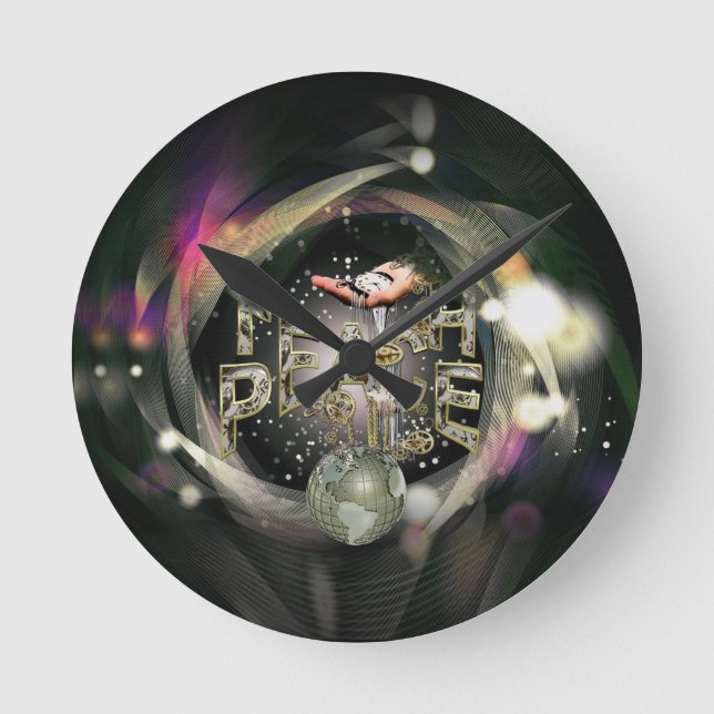 Teach Peace Värld runt Rund Klocka (Framsida)