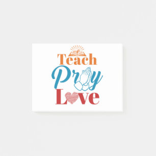 Teach Pray Kärlek Christian Catholic Lärare Fait Post-it Block