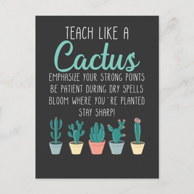 Teach som en Cactus Lacher Back to school Vykort (Framsida)