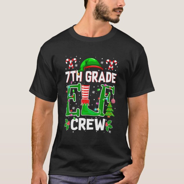 Teacher 7:e Klass Elf Crew Matching Group Christma T Shirt (Framsida)