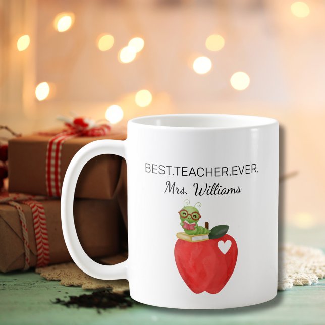 Teacher Appreciation Apple Bookworm Best teacher Kaffemugg (Skapare uppladdad)