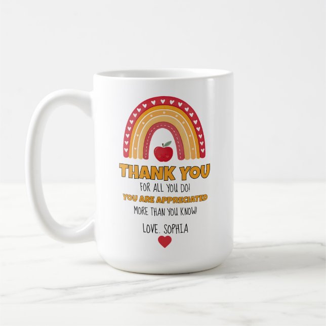 Teacher Appreciation Mug – Thank You Rainbow Kaffemugg (Vänster)