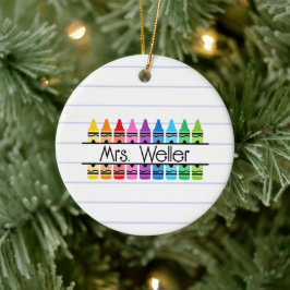 Teacher Appreciation Personalized Crayon Lined Julgransprydnad Keramik