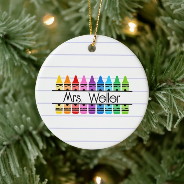 Teacher Appreciation Personalized Crayon Lined Julgransprydnad Keramik (Träd)