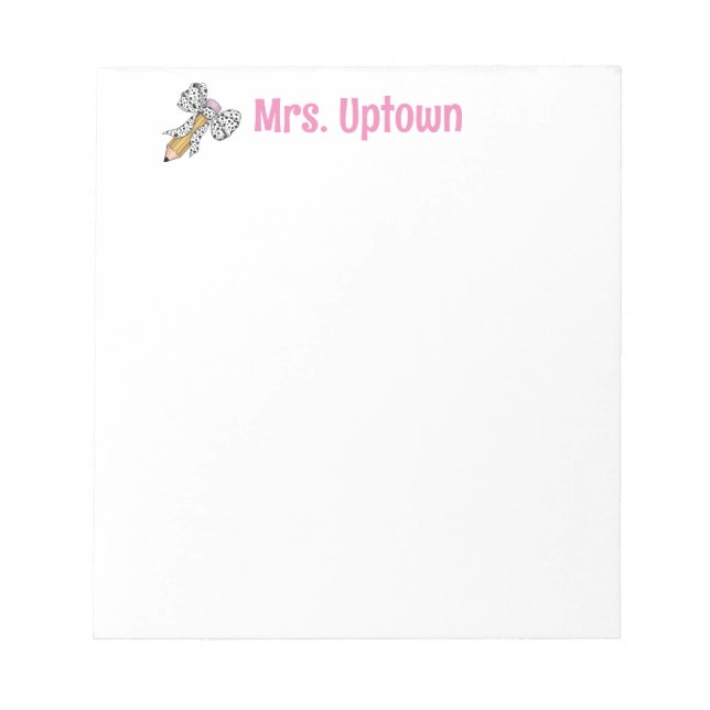 Teacher appreciation personalized pencil with bow anteckningsblock (Framsida)