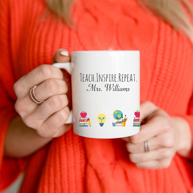 Teacher Appreciation Teach Inspire Repeat Custom Kaffemugg (Skapare uppladdad)