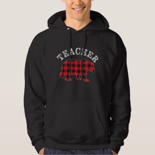 TEACHER Bear RED RED Black Buffalo Play Mamma Chec Hoodie