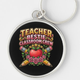 Teacher Bestie Classroom Crew Rund Silverfärgad Nyckelring
