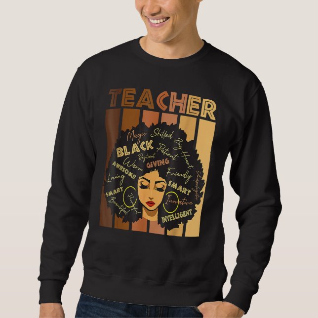 Teacher Black Women Black History Queen Melanin Af Lång Ärmad Tröja (Framsida)
