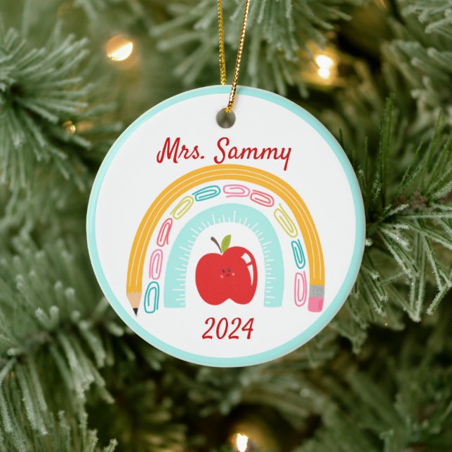 Teacher Boho Rainbow School Custom Christmas gift Julgransprydnad Keramik (Träd)