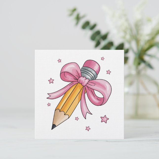 Teacher Bow Pencil Teaching Life Appreciation Gift Inbjudningar (Stående Fram)
