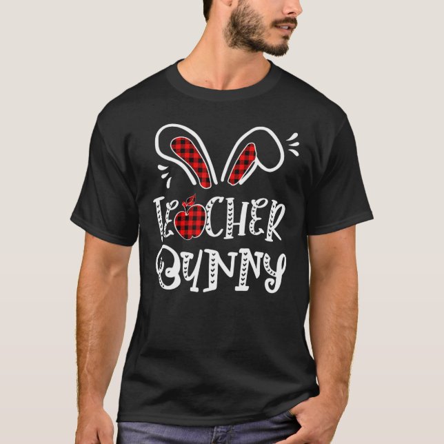 Teacher Bunny Apple Bunny Öron Buffalo Play Easte T Shirt (Framsida)