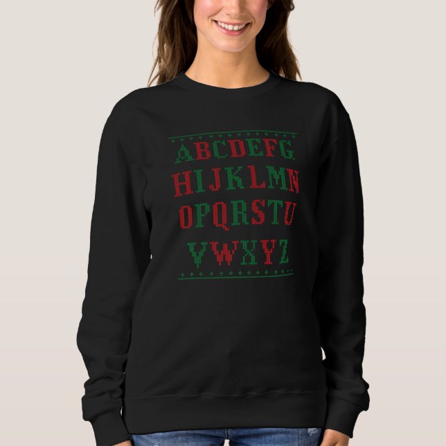 Teacher Christmas Alphabet Ugly Sweater T Shirt (Framsida)