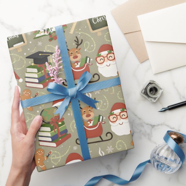 Teacher Christmas Cute Reindeer Santa School Presentpapper (Gifting)