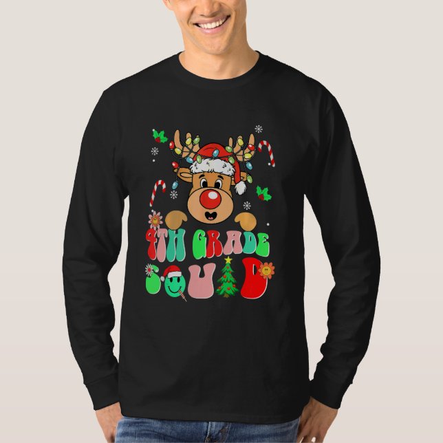 Teacher Christmas Funny 4th Grade Squad Reindeer G T Shirt (Framsida)