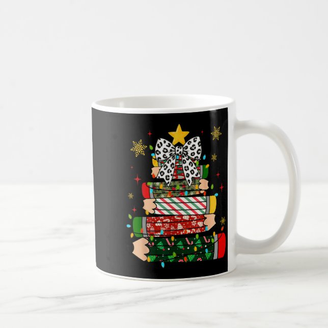 Teacher Christmas Tree Lights Pencil Leopard Print Kaffemugg (Höger)